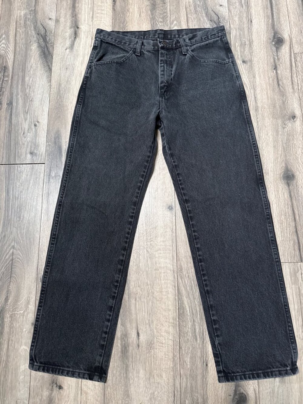 Vintage Black Rustler 87619CB Denim Jeans 33x30 Straight Leg 100% Cotton Made In